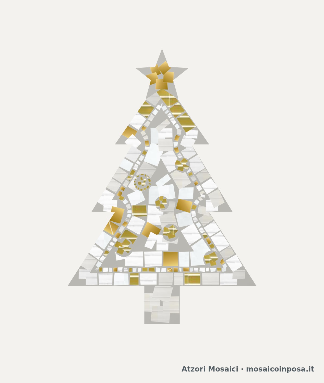 Render di albero di Natale in mosaico bianco e oro