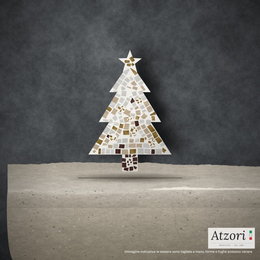 Albero di Natale in mosaico avorio, crema, oro e bruno scuro – Atzori Mosaici