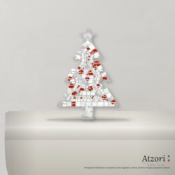 Albero di Natale in mosaico – Bianco innevato e rosso – vista frontale