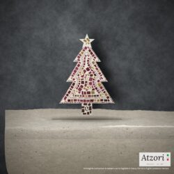 Albero di Natale in mosaico rosso rubino, bordeaux, oro e bruno scuro – Atzori Mosaici