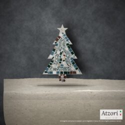 Albero di Natale in mosaico verde scuro, verde petrolio, bianco, argento e bruno scuro – Atzori Mosaici