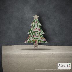 Albero di Natale in mosaico verde, verde bosco, rosso rubino, oro e ruggine – Atzori Mosaici