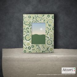 Cornice portafoto in mosaico a cerchi verde lime, verde bosco e avorio – Atzori Mosaici