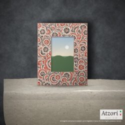 Cornice portafoto in mosaico a cerchi rosso arancio, bruno e crema – Atzori Mosaici