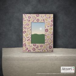Cornice portafoto in mosaico a cerchi rosso rubino, crema e oro – Atzori Mosaici