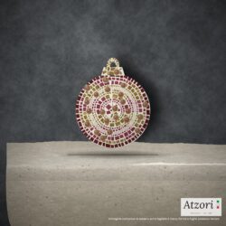 Pallina di Natale in mosaico bordeaux, rosso rubino e oro – Atzori Mosaici