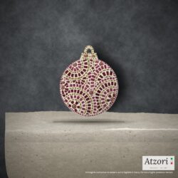 Pallina di Natale in mosaico rosso rubino, bordeaux e oro – Atzori Mosaici