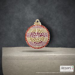 Pallina di Natale in mosaico rosso arancio, rosso rubino e oro – Atzori Mosaici