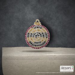 Pallina di Natale in mosaico rosso rubino, nero e oro – Atzori Mosaici