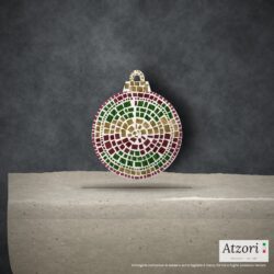 Pallina di Natale in mosaico rosso rubino, bordeaux, verde bosco e oro – Atzori Mosaici